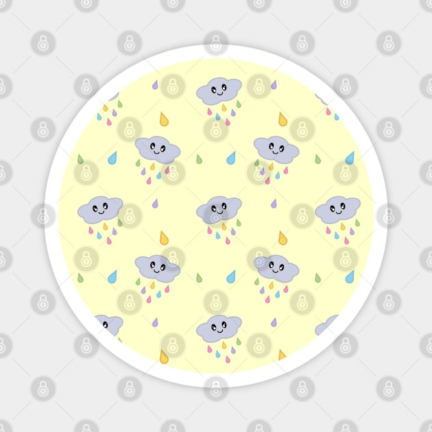 Kawaii Cute Raining Rainbow Clouds Pattern in Yellow Magnet by Kelly Gigi